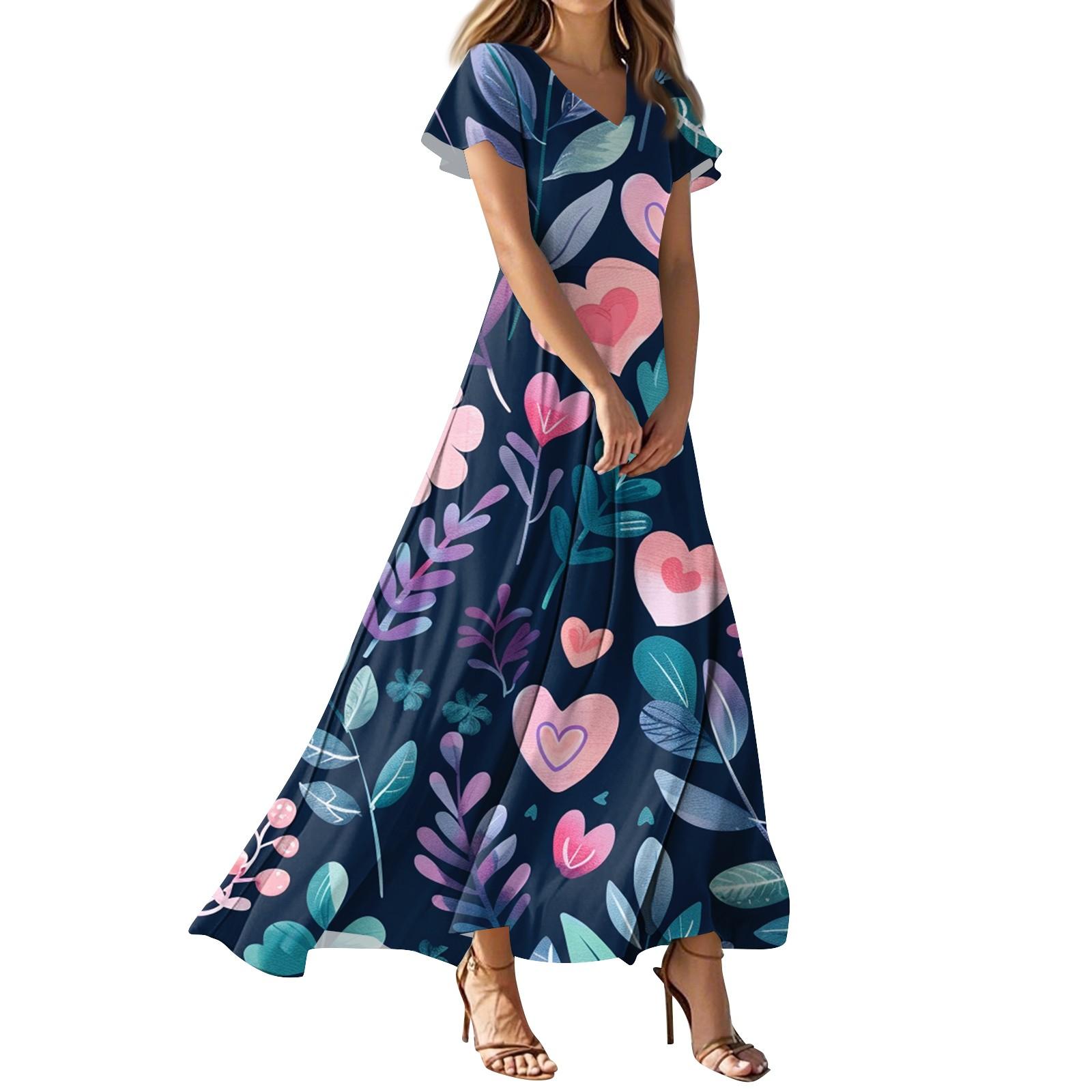 

Женское повседневное платье с V-образным вырезом, коротким рукавом, высокой талией и принтом в виде цветов и листьев в стиле ретро XL