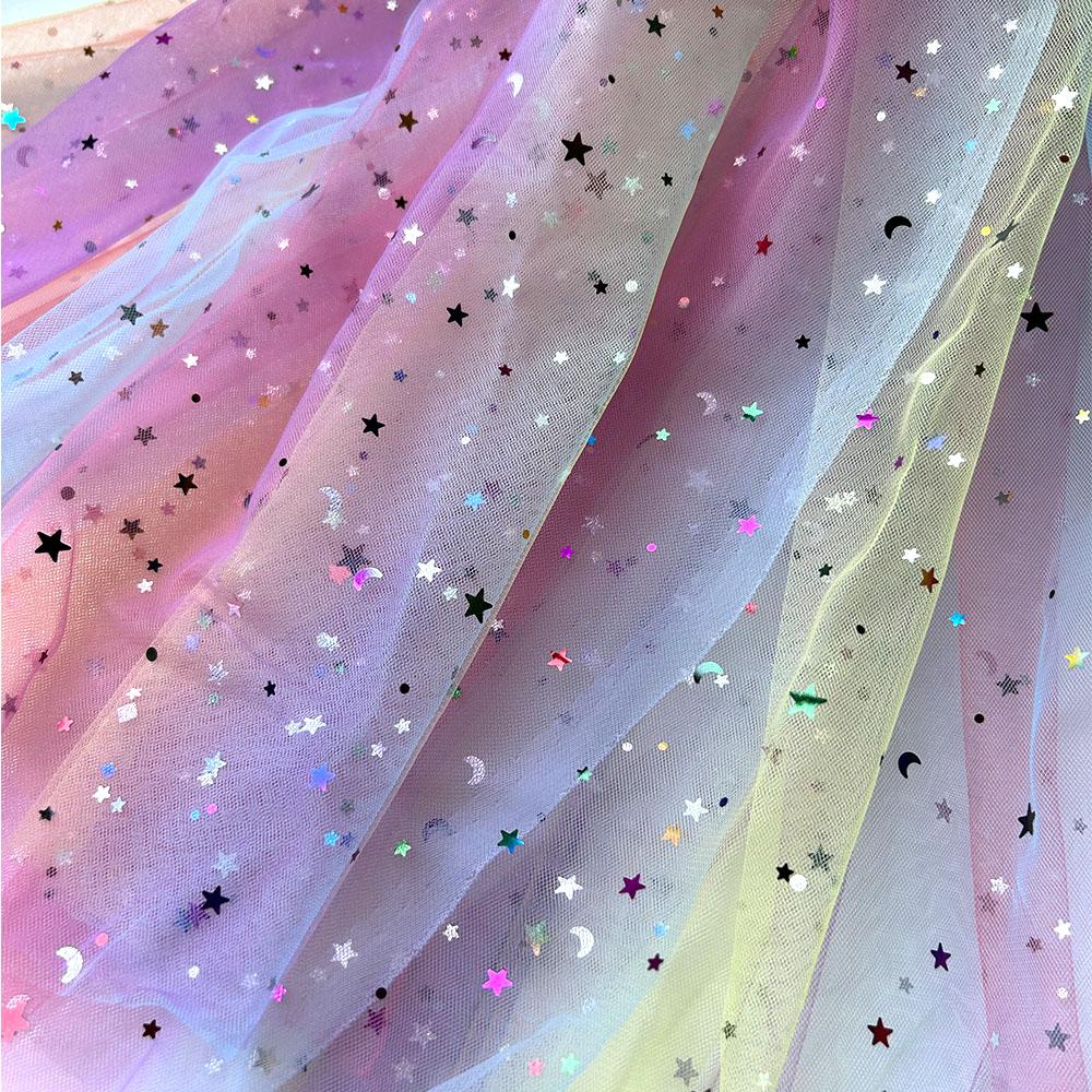 150x90cm Rainbow Organza Tissu Tulle Fabric Glittering for Sewing Children's Dress Star Mesh Fabric DIY Background Decoration