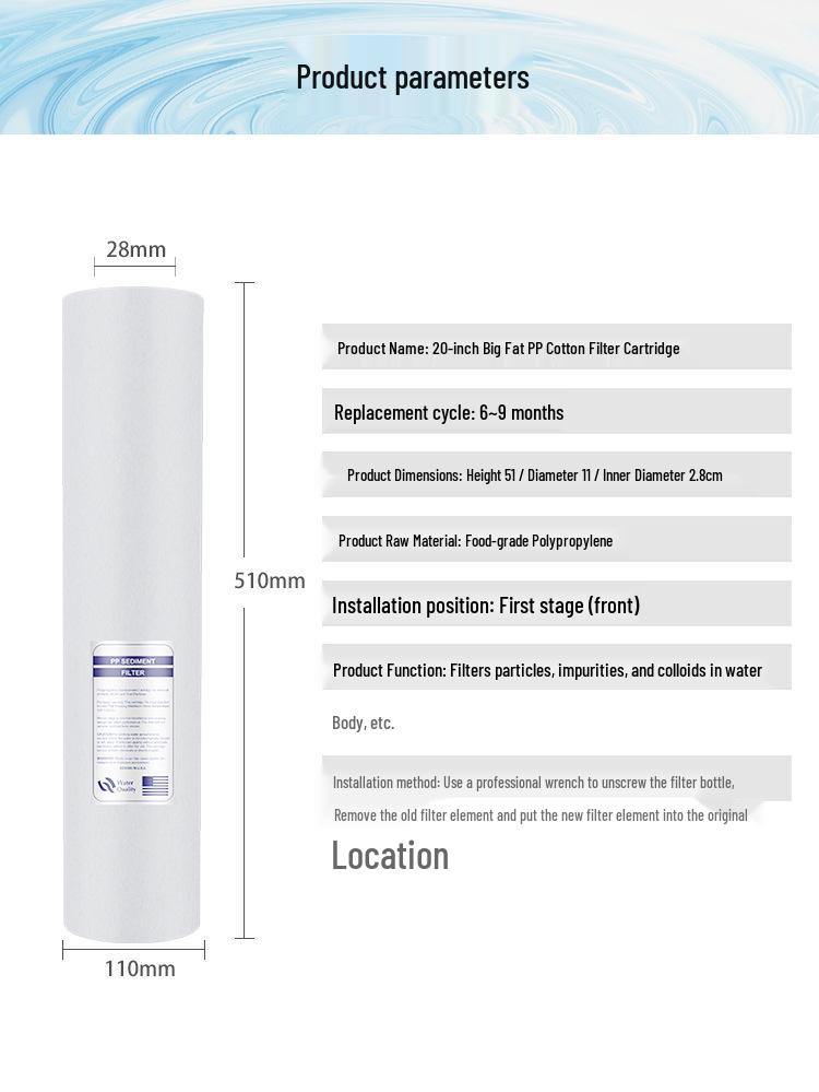 20" Polypropylene PP Cotton Filter Cartridge for Whole House Water Purifier