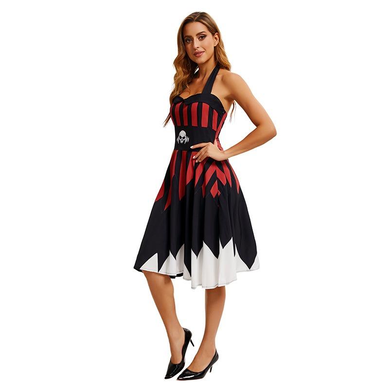 Neues Halloween-Kleid Damen Bedrucktes Trägerkleid Bühnenauftrittskleid Damen