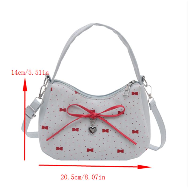 Cute Bowknot Print Shoulder Bag With Plush Pendant Crossbody Bag Handbag Girly Tote Commuter Bag Women Underarm Bag Gift