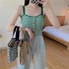 Fixed cup striped female slim slim inner top knitted one-piece with chest pad sling vest