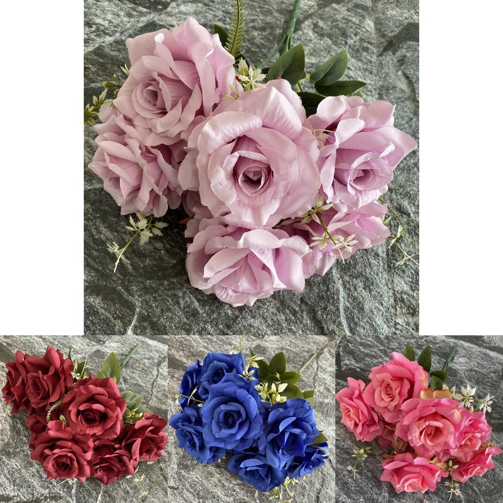 Mazzo di Rose Artificiali con 7 Steli per Decorazione Casa Pianta da Interno Composizione Regalo