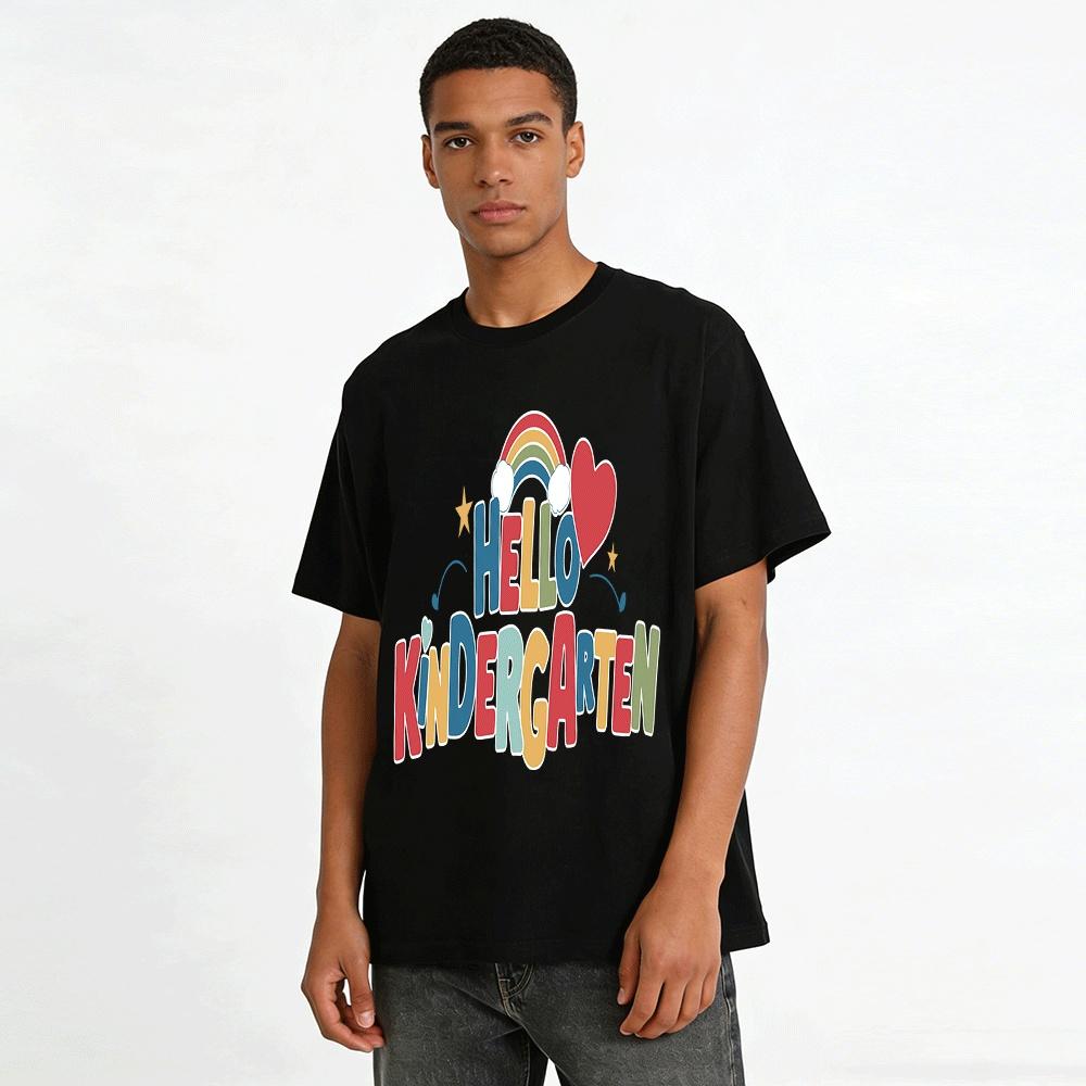 Hallo Kindergarten Bunter Aufdruck Kinder Freizeit T-Shirt Für Neue Schüler Reines Baumwoll-T-Shirt