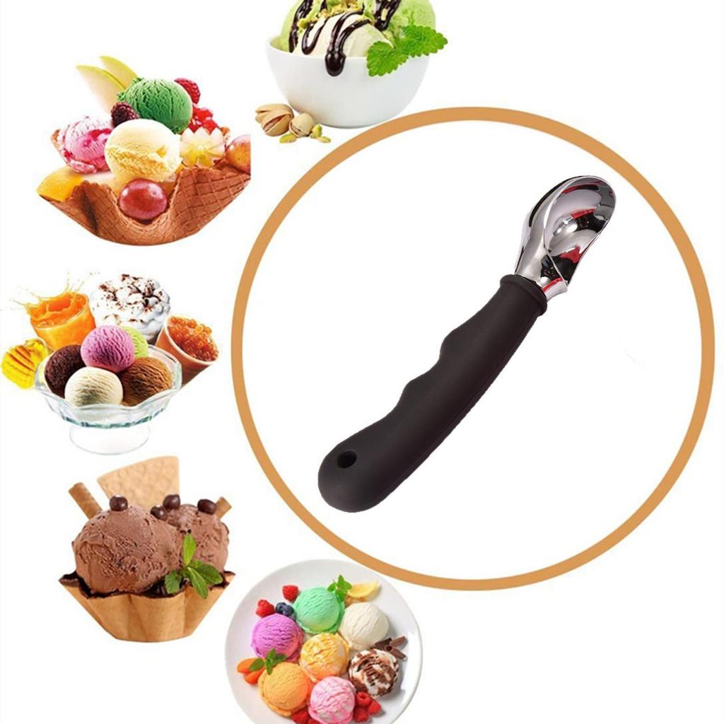 Ice Cream Scoop, Zinc Alloy Icecream Scooper with Non‑slip Rubber Coated Handle, Scoop for Frozen Ice Cream, Fruit, Meatball, Household Kitchen Gadget