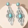 Ethnic Style Turquoise Long Earrings with Personalized Temperament and Exquisite Pattern Inlaid Earrings