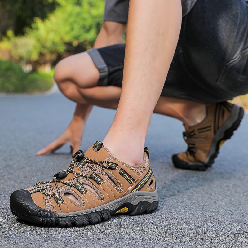 40-47  Summer Men's Leather Beach Sandals Mens Closed Toe Sandals for Men