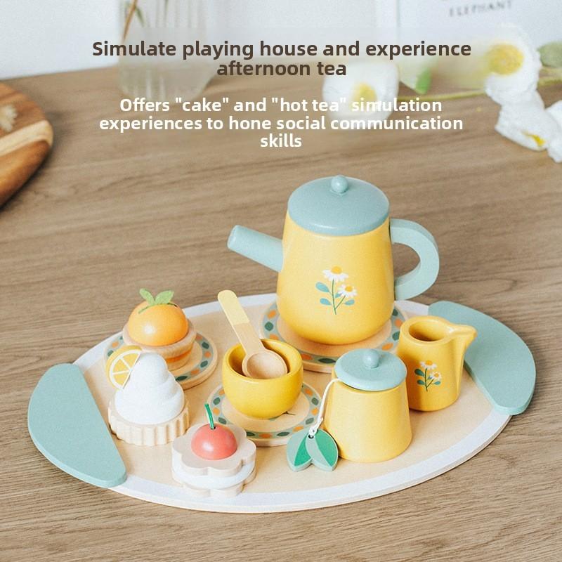 Wooden Pretend Play Tea Set With Furniture For Early Childhood Development