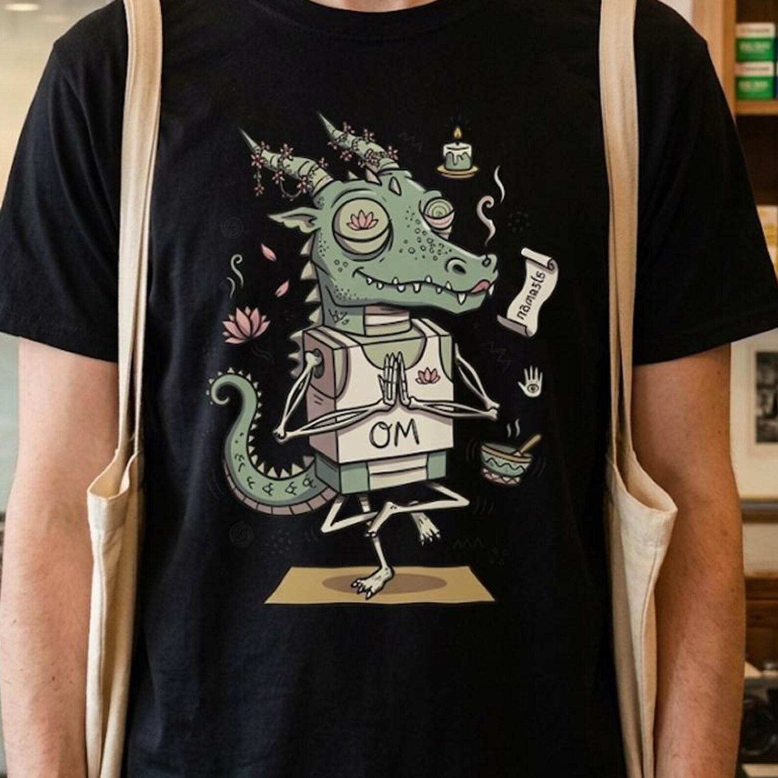 Yoga Dragon T-Shirt | Funny OM Namaste Graphic Tee, Zen Meditation Unisex Shirt XL
