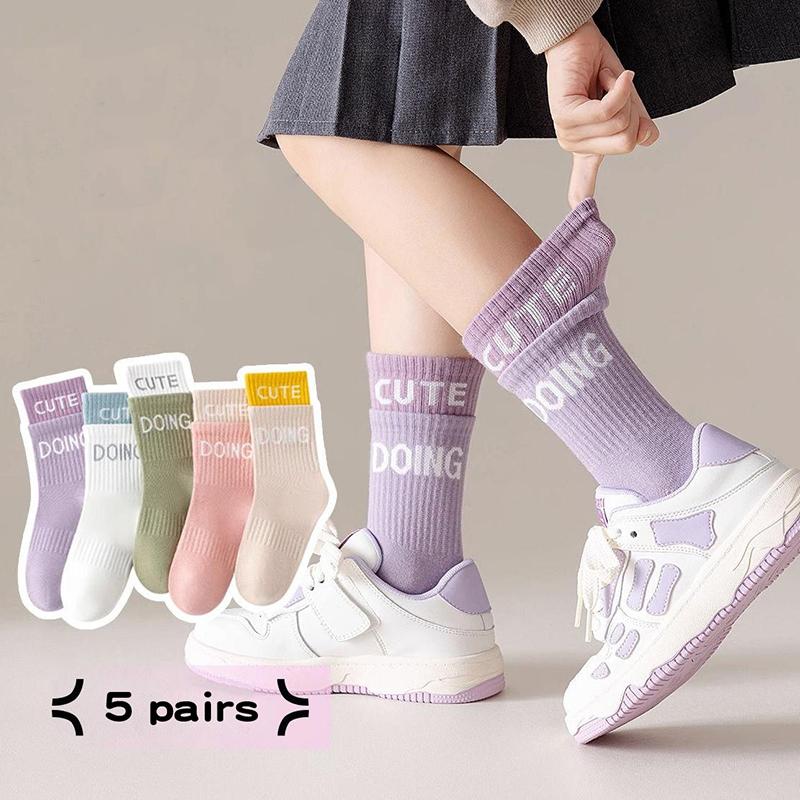 

5 пар спортивных носков конфетных цветов для девочек, детские гольфы средней длины, 3-12 лет, для мальчиков и девочек, весна-осень, обувь, детские хлопковые носки fit 9-12Years