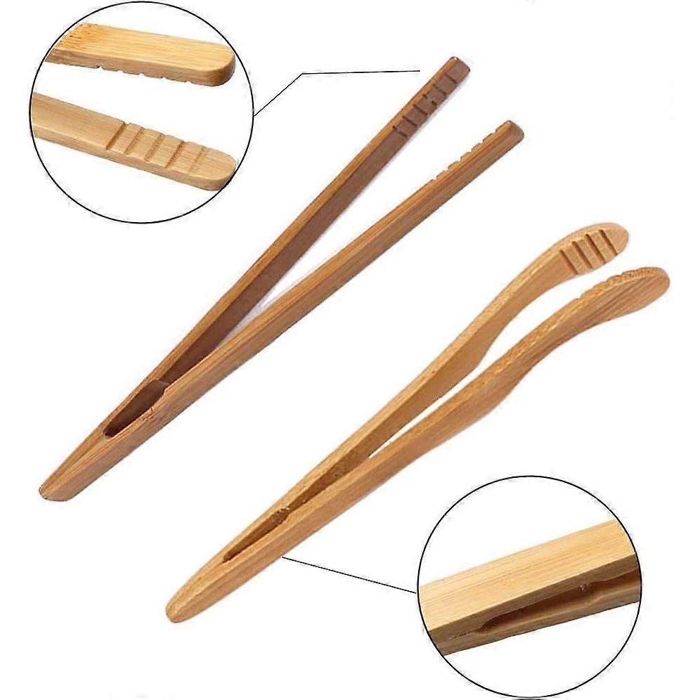 4 pack Bamboo Toaster Tongs - 7 Reusable Wood Cooking Tongs -Ideal Kitchen Utensil For Cheese Bacon Muffin Fruits Bread- Ultra Grip - Eco-friendly (Ye