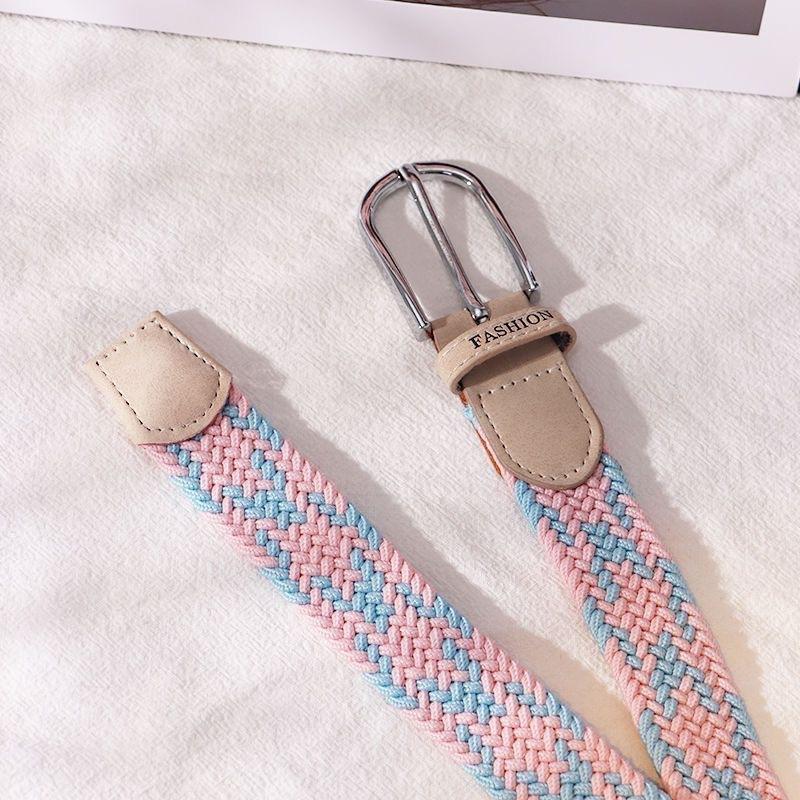 No Punch Belt Women'S Jeans Canvas Belt Woven Elastic Pin Buckle Student Lazy Cloth Belt