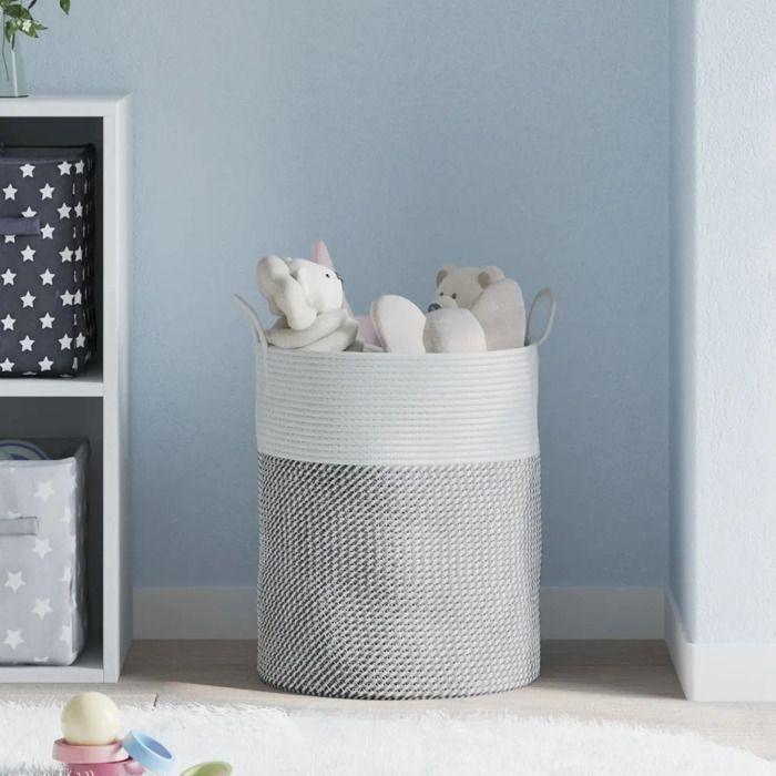 Storage Basket - vidaXL - Cotton - Grey/White - Foldable - Modern Design