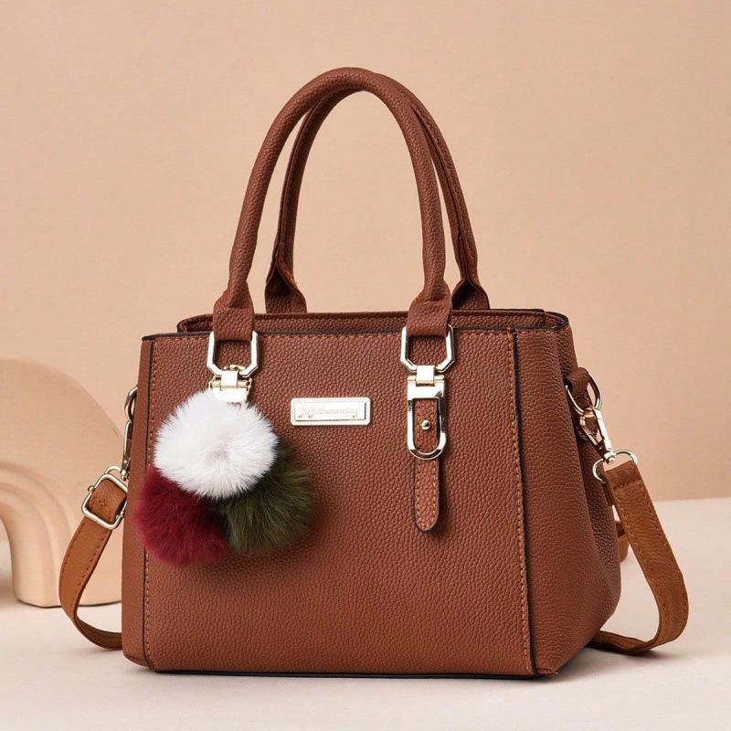 

Bag women s 2025 European and American new fashion shoulder small bag double-layer large-capacity hairball portable oblique span women s bag