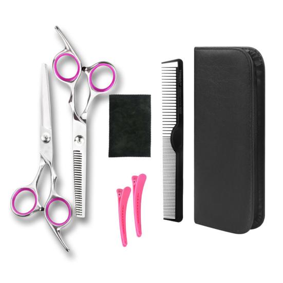 1 Set Hair Cutting Scissor Kit with Case Professional Salon Barber Stainless Steel Hairdressing Thinning Shears Comb Hair Clips Cleaning Cloth Set