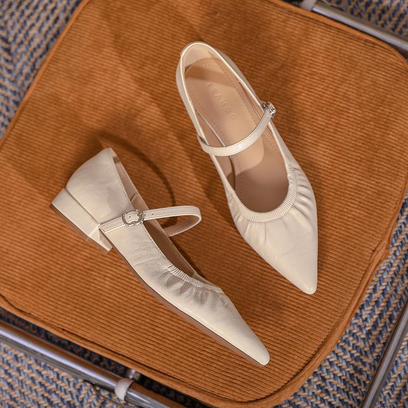 Spisse høyhælte sko Franske sko med myk såle Allsidige lette damesko Mary Jane-sko med én rem og lav utringning