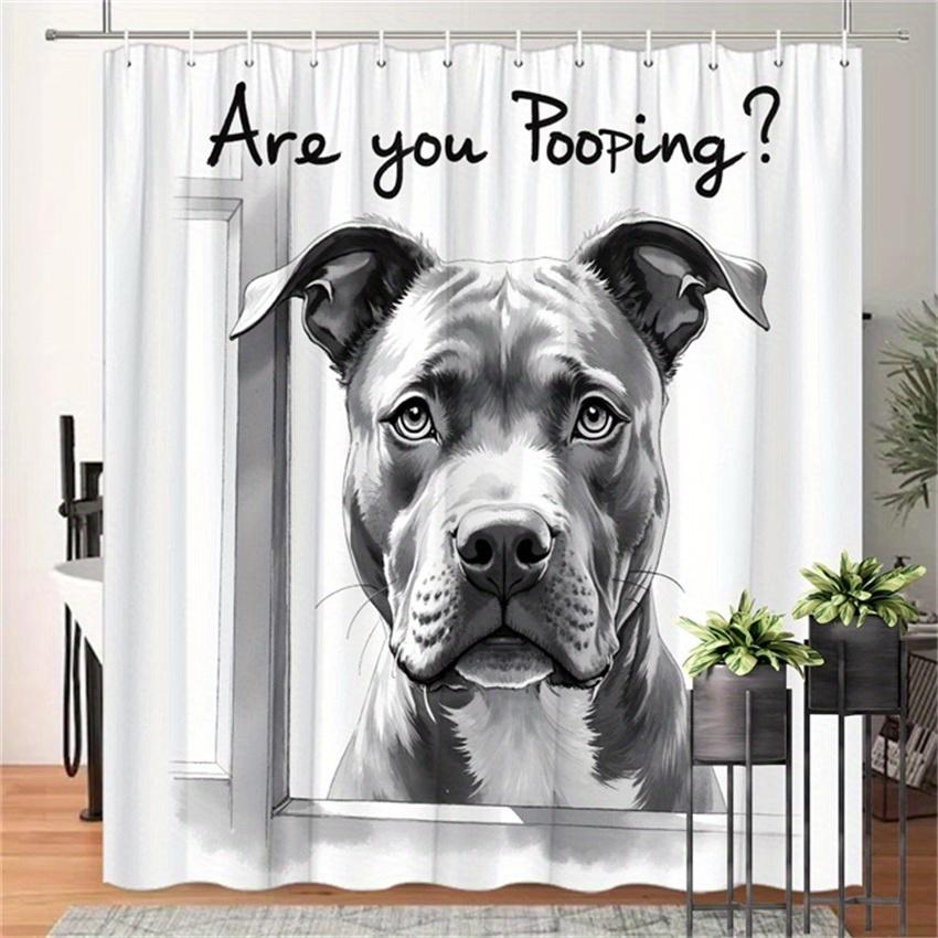 

Funny Dog Are You Pooping Shower Curtain Waterproof Easy To Clean Privacy Protection Humor Pet Design Bathroom Decor 12Hooks W60H190(CM)-1 Pcs