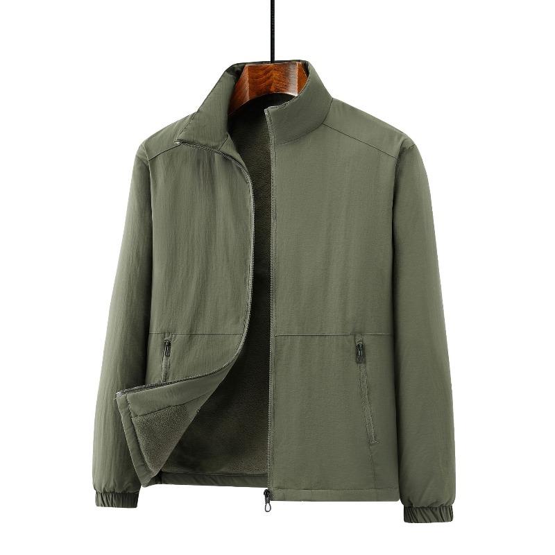 Winter new fleece thickened jacket men's windproof warm jacket large size medium and green stand-up jacket