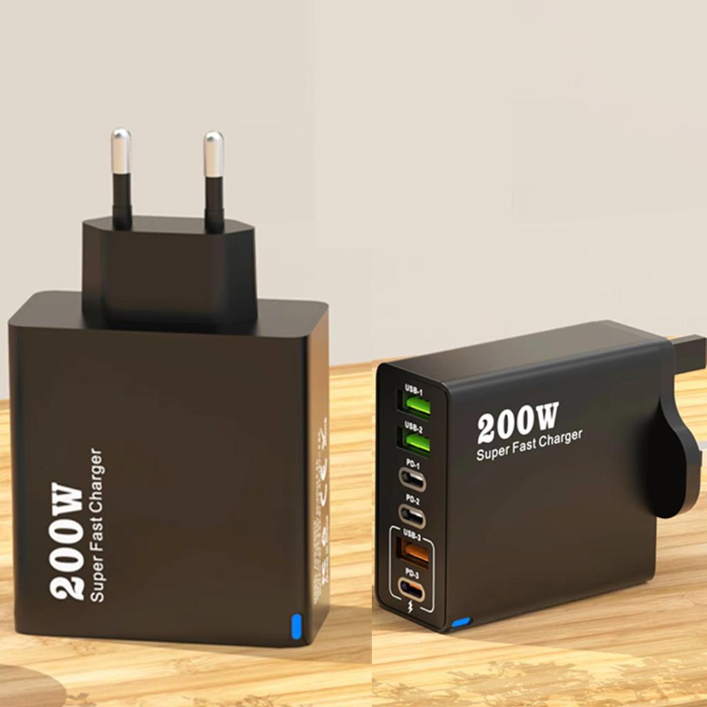 6'sı 1 Arada Toplam 200W USB Type C Cep Telefonu Şarj Cihazı USB3.0 PD3.0 Süper Hızlı Şarj Güç Adaptörü iPhone Xiaomi Samsung için