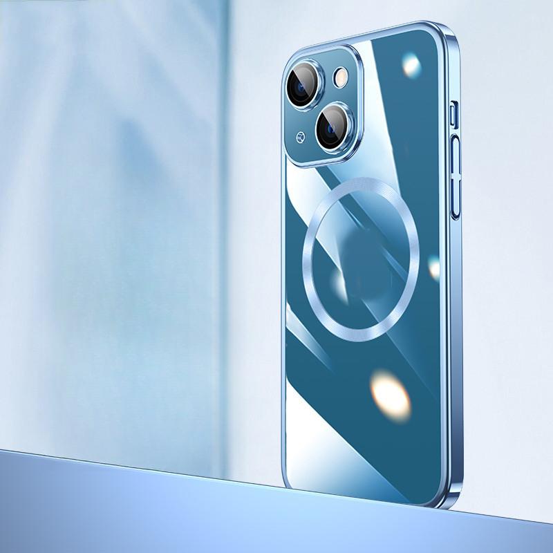 Anwendbar für iPhone 16 Galvanisiert Transparent Magnetisch Handyhülle Apple 15 Kommt mit Linsenfolie Kabelloses Laden Hartschale