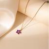 Elegant Titanium Steel Pink Cherry Blossom Necklace with Colorful Drip Glaze Rose Flower, Versatile Women's Clavicle Chain