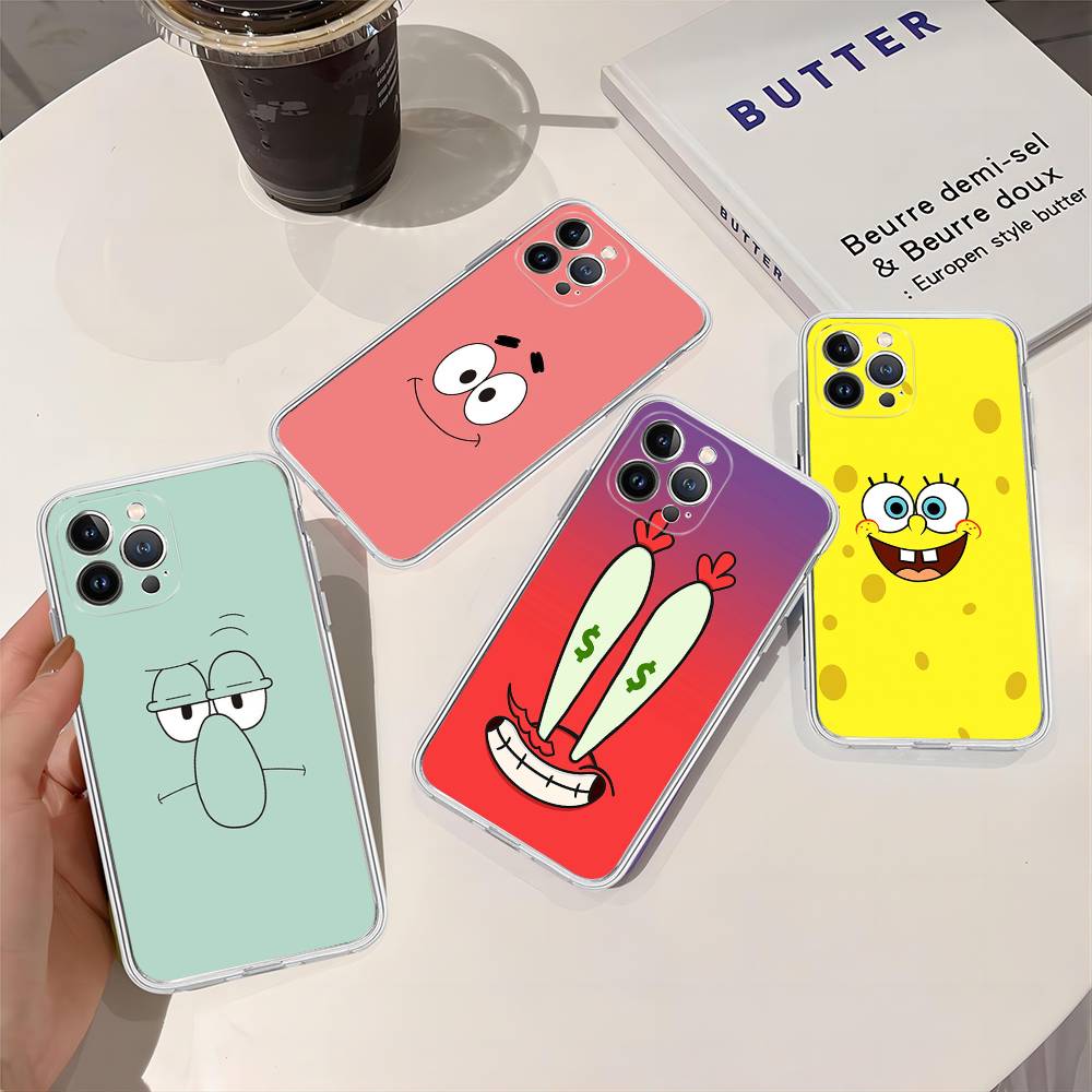 Cute SpongeBob Dolls Phone Case for iPhone 17 16 15 14 13 12 11 Pro Max Plus Soft Cover Personalized DIY