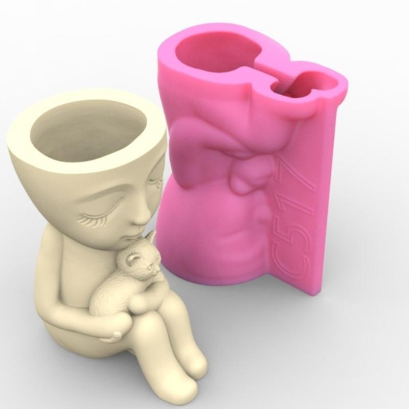 Child & Flower Silicone Molds Pen Holder Epoxy Resin Mold Succulent Planter Making Tool for Crafts