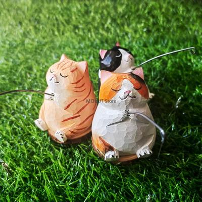 Wooden Cats Figurines Sculpture Statue Lovely Fishing Cat Statue Handmade Wood Carving Kawaii Decor Birthday Gift for Friend
