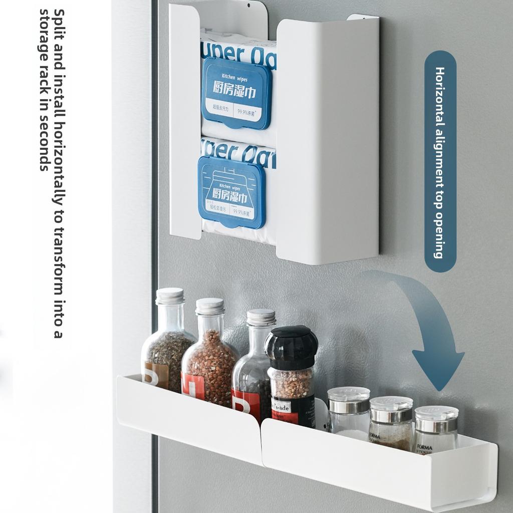 Magnetic Tissue Box Kitchen Wet Wipes Storage Box Split Wall Mounted Refrigerator Wet Wipes Storage Rack Paper Box Tissue Holder