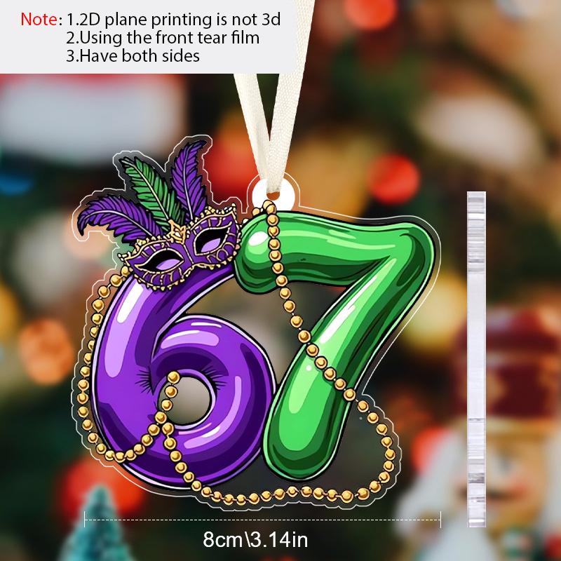 Mardi Gras Number 67 Acrylic Ornament, Festive Hanging Decor for Mardi Gras Celebrations, Party Favors, Home Wall Decor,Carnival Themed Event Supplies