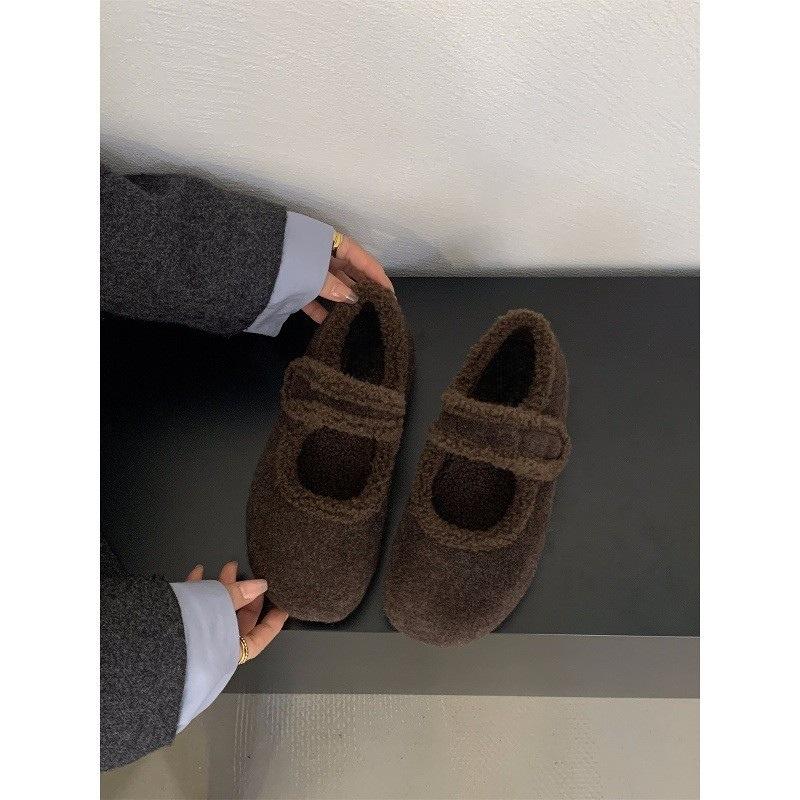 Mary Jane Mao Mao shoes shoes 2025 autumn and winter velvet gray single shoes platform Birkenstocks