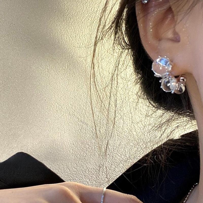 1Pair Unique Transparent Round Balls Beaded Stud Earrings For Women Girls  Trend Earrings Jewelry Accessories Gifts
