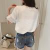 Casual Women Solid Color V Neck Short Sleeve Lace Loose Chiffon T-shirt Blouse