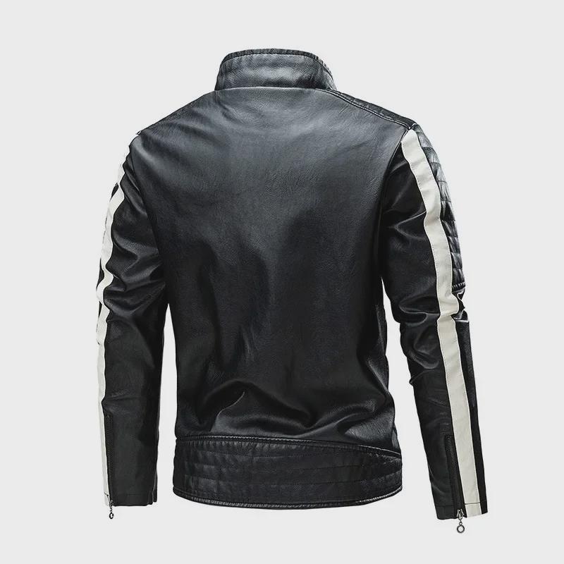 Pánská módní patchworková kožená bunda na motorku, velká velikost
