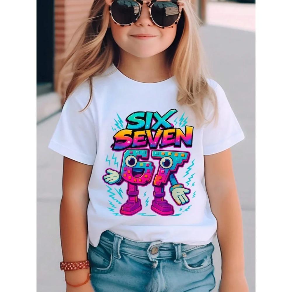Digital Cartoon 67 Print Summer Childrens ShortSleeved Shirt Comfortable TShirt Girls Fashion Top