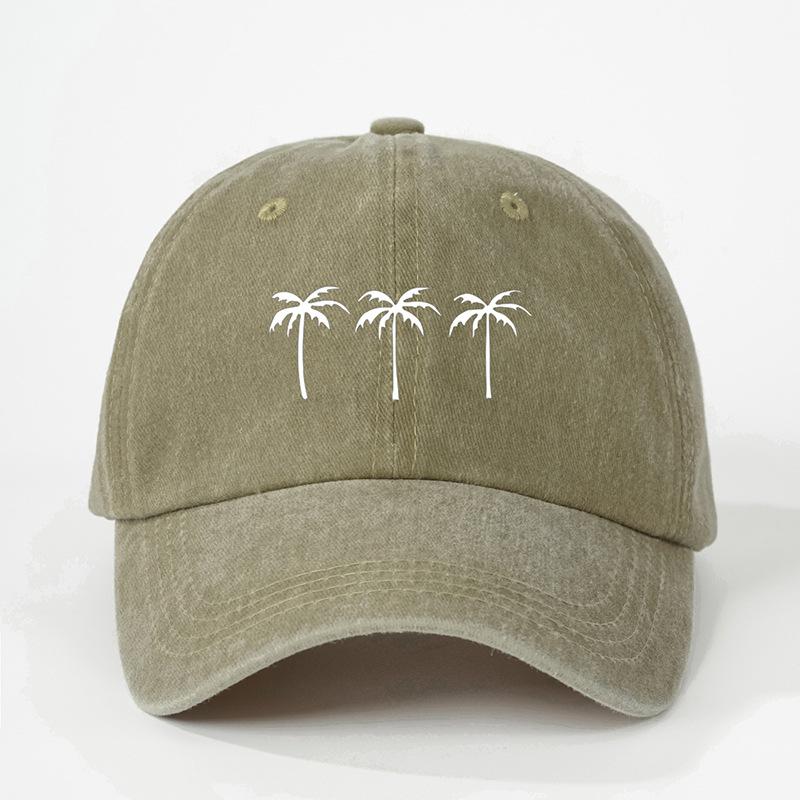 Printed Three Coconut Tree Washed Baseball Hat Outdoor Adjustable Sunscreen Leisure Hat