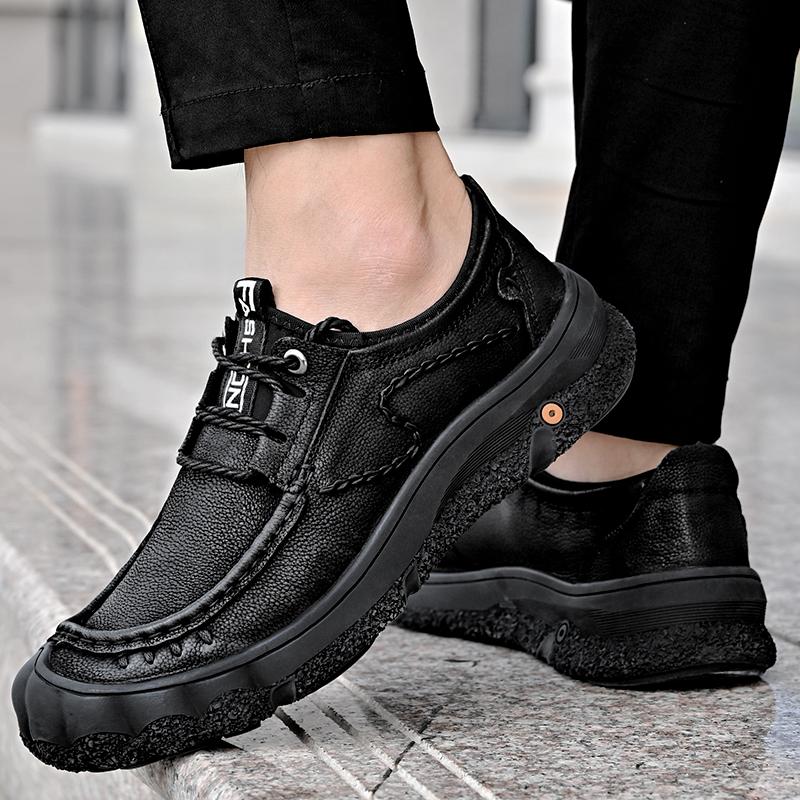 Sapatos masculinos de couro genuíno para caminhada, calçados casuais para atividades ao ar livre