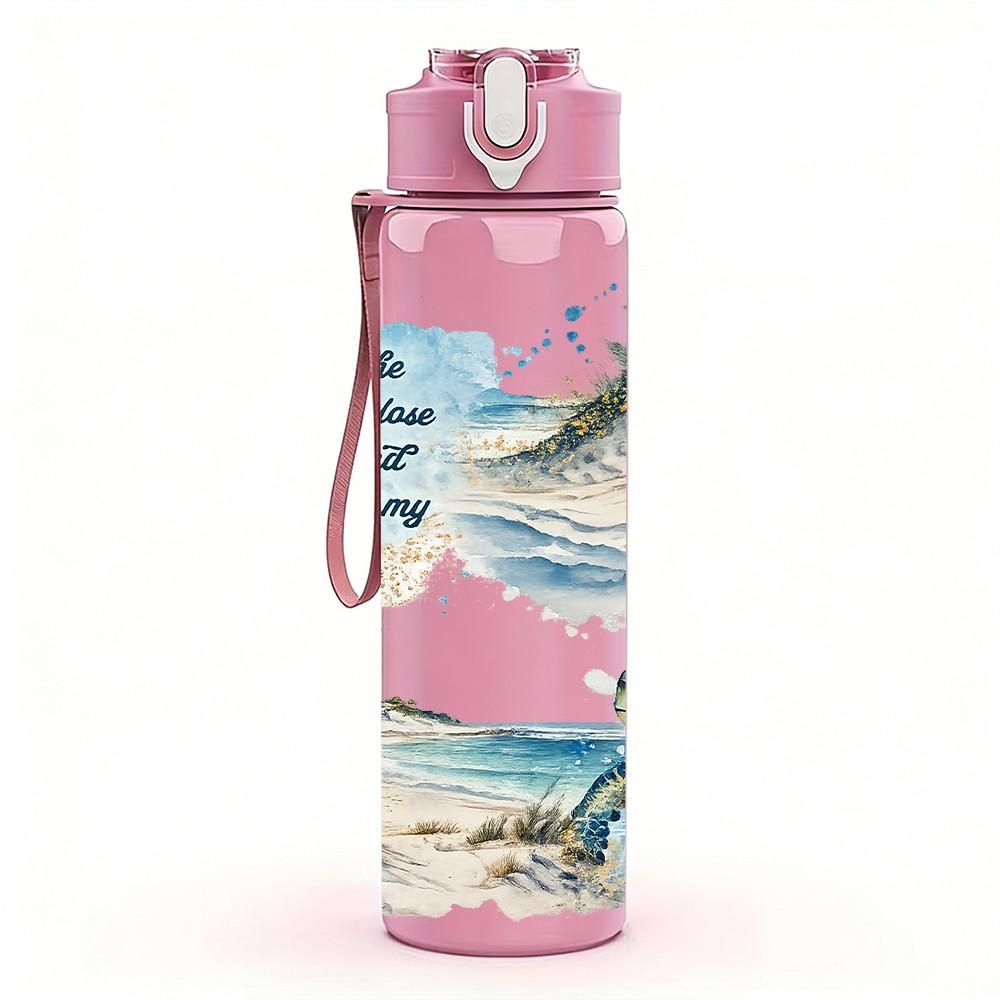 1PC Ocean Wave Sea Bird Beach Art Print 750ml Color Plastic Sports Water Bottle Leakproof Flip Straw Lid Suitable for Sports Office Home Use