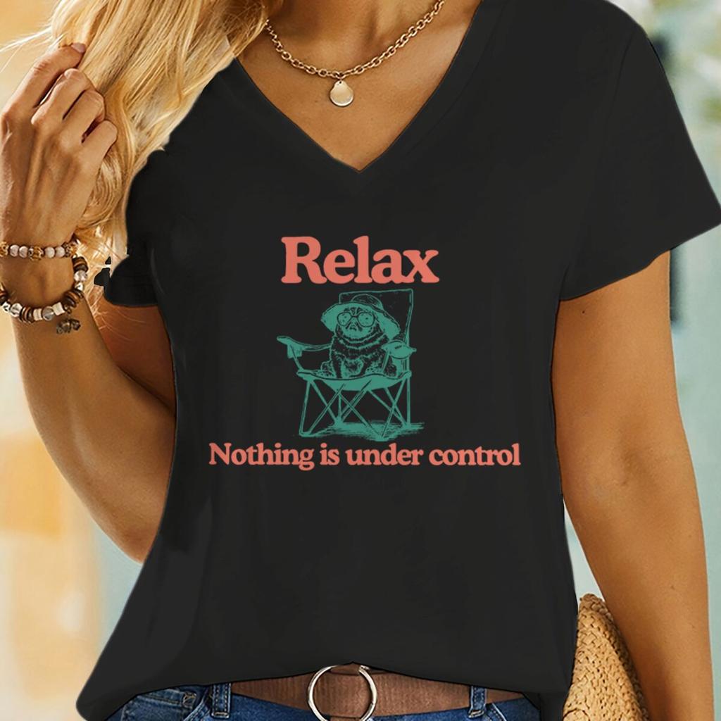 Funny Dog Mom Retro Vintage Shirt Relax Nothing Is Under Control T Shirts Letter Print Dog Lover Gift Fashion Womens Clothing