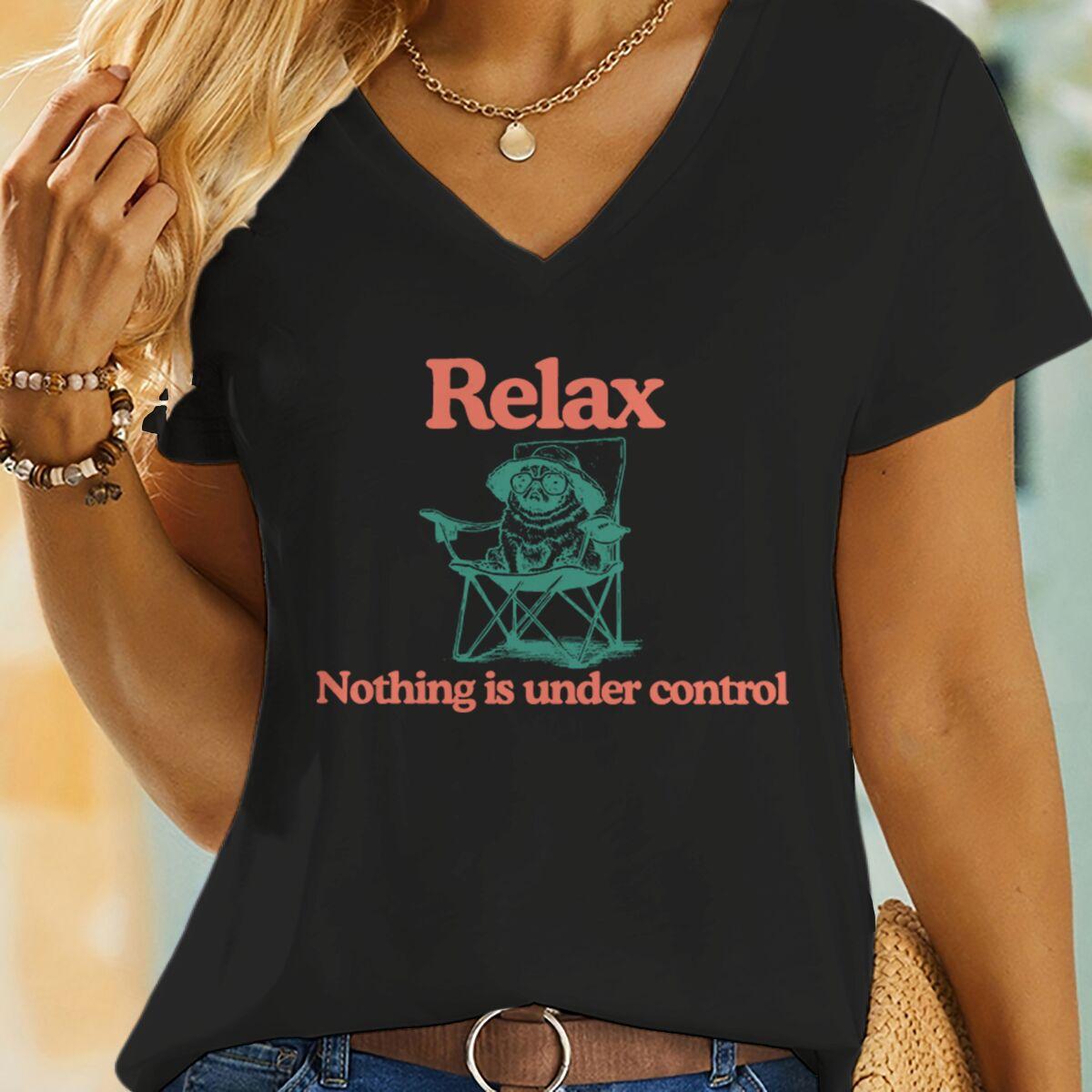 

Funny Dog Mom Retro Vintage Shirt Relax Nothing Is Under Control T Shirts Letter Print Dog Lover Gift Fashion Womens Clothing 4XL