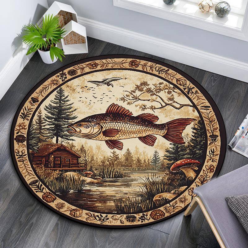 Fish Lake Round Area Rug,Carpet Rug for Living Room Bedroom Sofa Playroom Decor,Non-slip Floor Mat