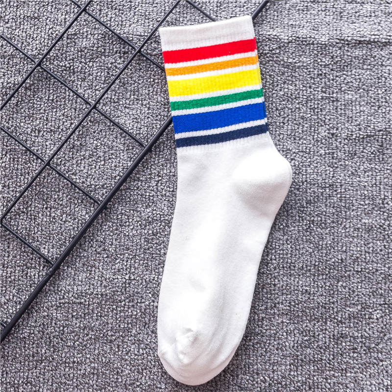 

Женские носки Харадзюку в радужную полоску, белые, черные, хлопковые, модные, рождественские, повседневные, уличная одежда, дропшиппинг