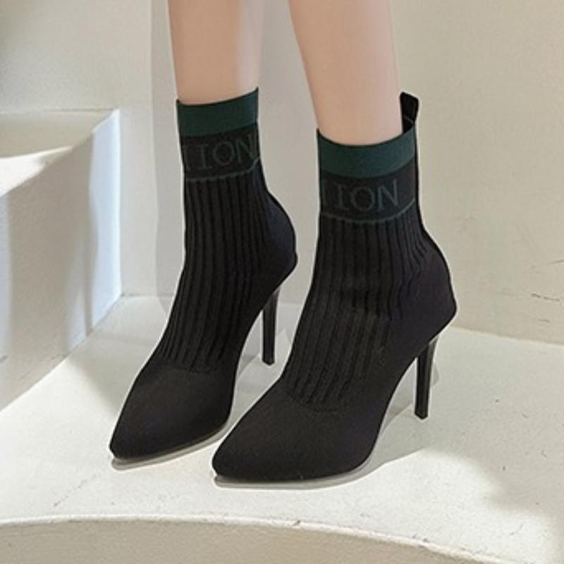 Trendy Retro Sock Boots 2025 Autumn Pointed Mesh Breathable Commuting Slim Heel Elastic Short Tube Women's Boots Zapatos Mujer