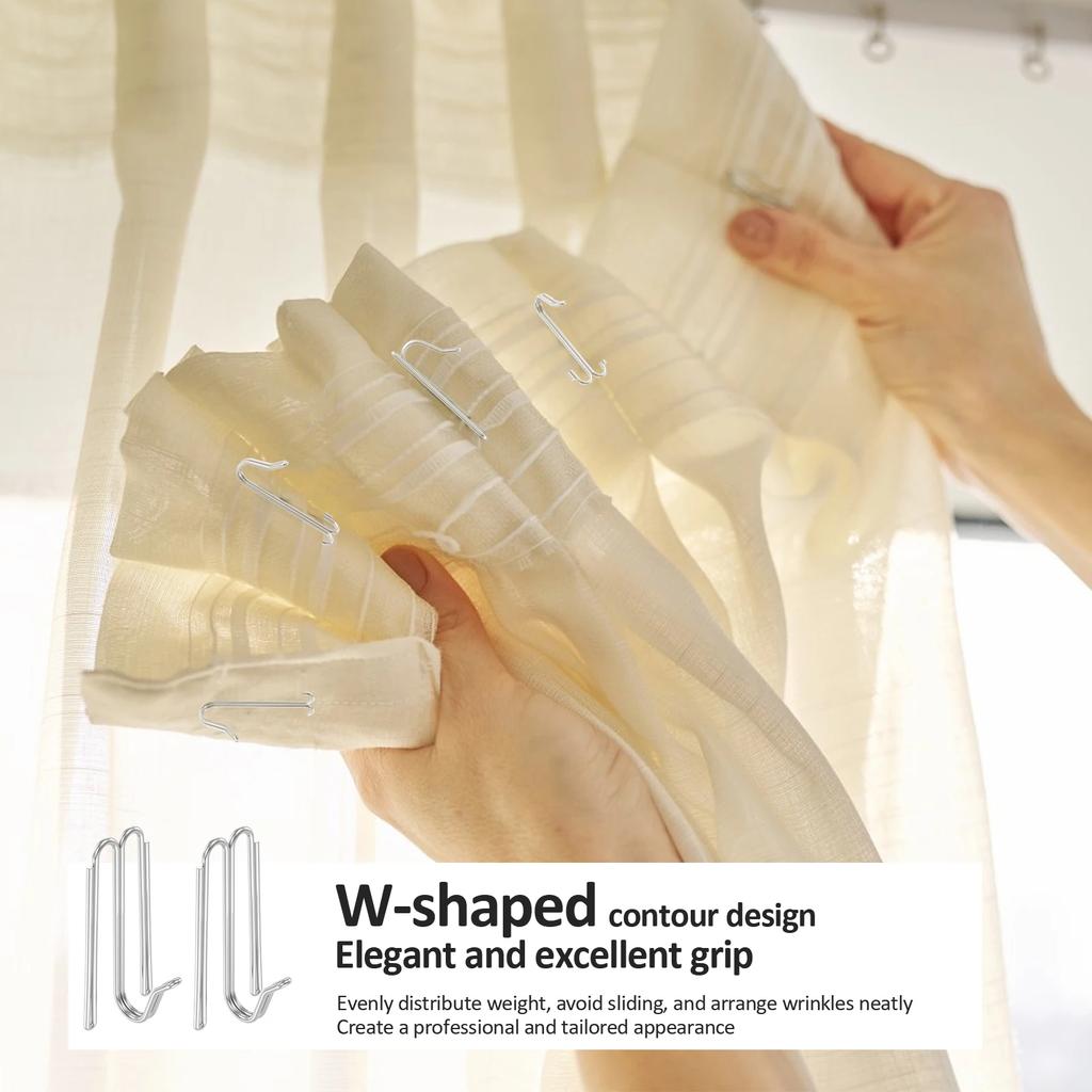 50Pcs Curtain Pleat Hook Stainless Steel W Shaped Pleat Curtain Hook Adjustable Spacing Drapery Hooks Home Curtain Accessories