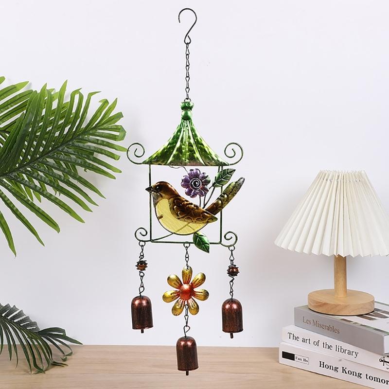 Vintage Colorful Iron Wind Chimes Painted Glass Bird Butterfly Metal Pendant Hanging Ornament Garden Yard Patio Decors