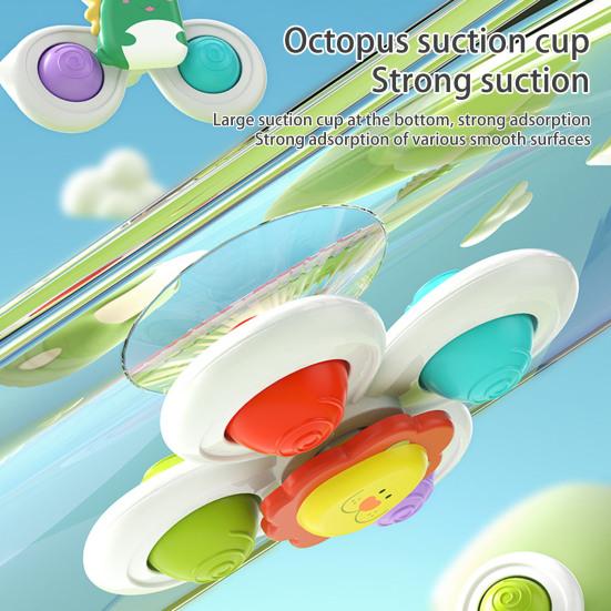 3Pcs/Set Baby Spinner Toy with Suction Cup Mushroom Lion Dinosaur Educational Table Bath Infant Spinning Fidget Toy Toddler Gift