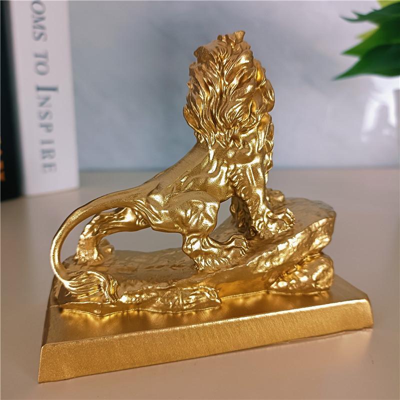 Golden Chinese Lions Statues Sculptures Animals Dragon Figurines Ornaments Resin Craft Feng Shui Home Office Decoration