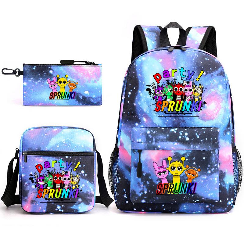 Rhythm box game merchandise student bag sprunki cartoon starry sky backpack leisure bag 3-piece set D