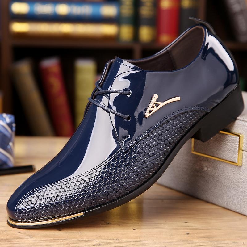 

Customized leather shoes men s high-end British style pointed wedding shoes youth formal business leather shoes men s summer 48 синий