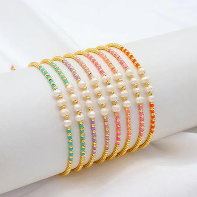 Colorful Rice Beads & Imitation Pearl Bracelet with Gold Accents - Fashionable Daily Accessory